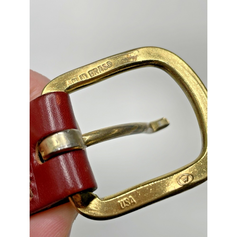 Preston Leather Dartmouth NH Leather Solid Brass Belt Buckle Size 44 Vintage - Picture 3 of 7